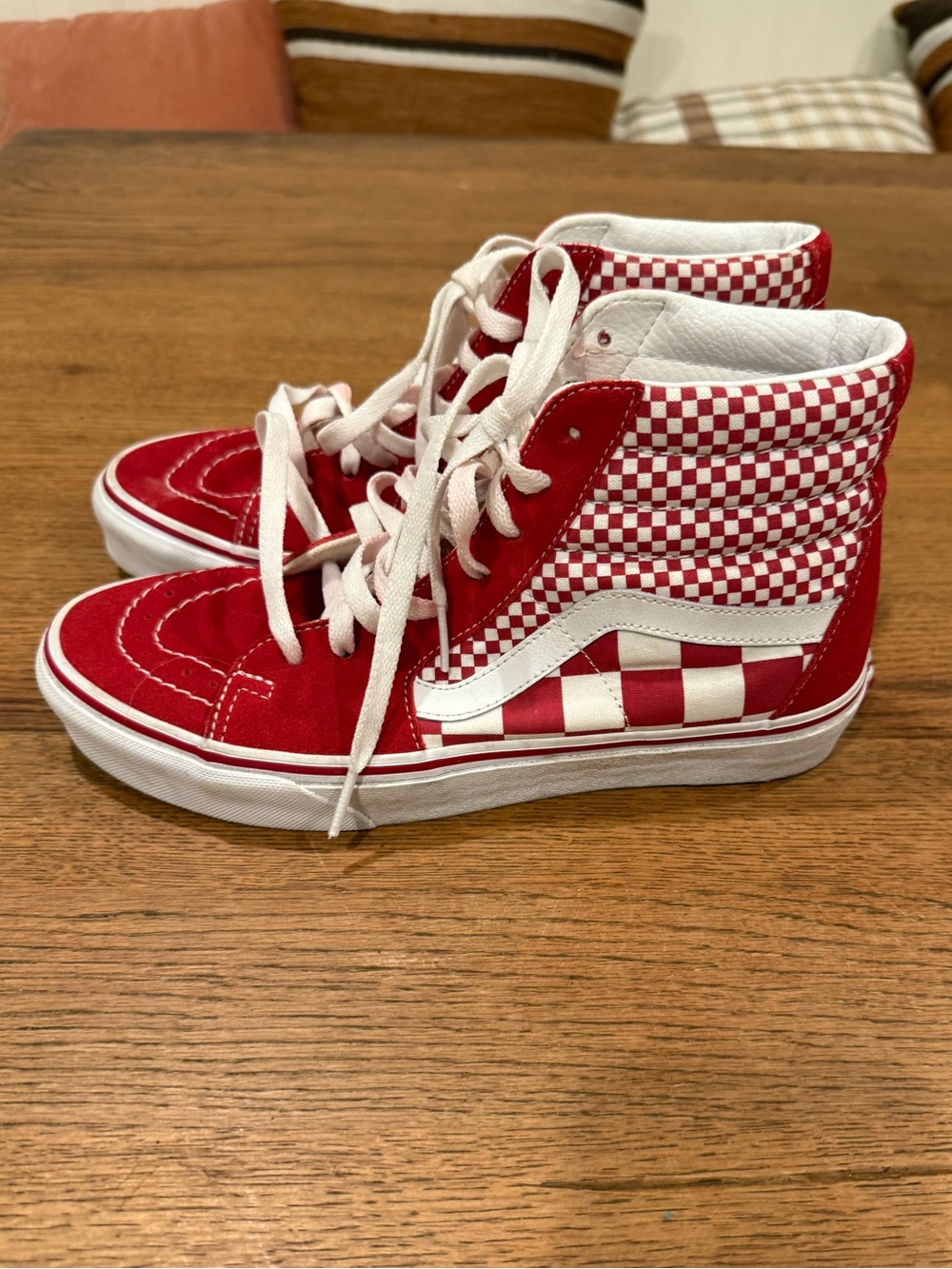 Vans Sk8-Hi Top Red and White Checkered Sneaker Shoe
